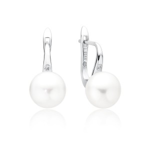 Cercei argint cu perla naturala alba si piatra cu tortita DiAmanti SK21498EL_W-G (Argint 925‰ 2,5 g.)